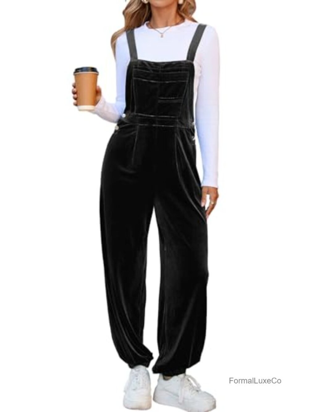 Womens Velvet Overalls Jumpsuit Loose Fit Adjustable Straps